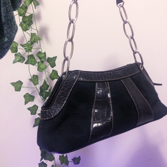 Black Mini Purse Y2K Leather Mix - Picture 2 of 3